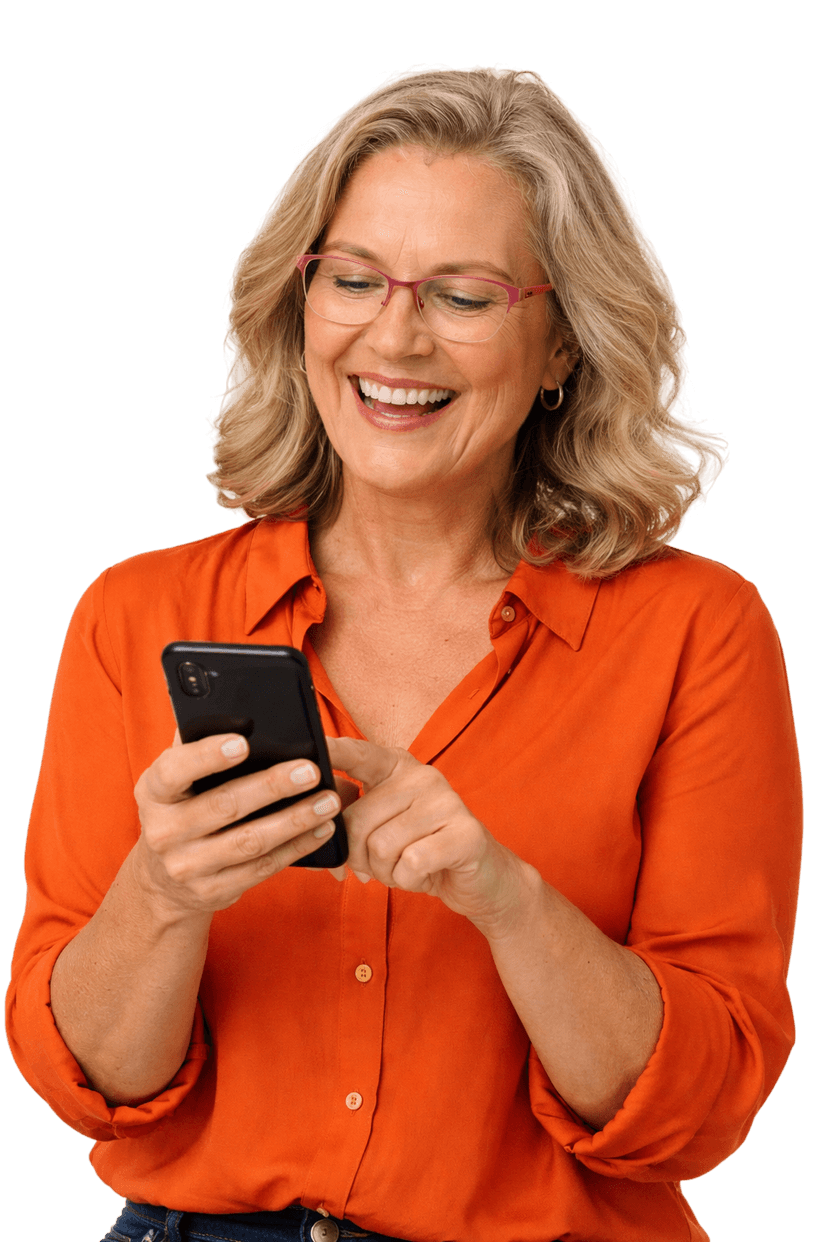 Mariana Oliveira usando a plataforma Boldfy no celular